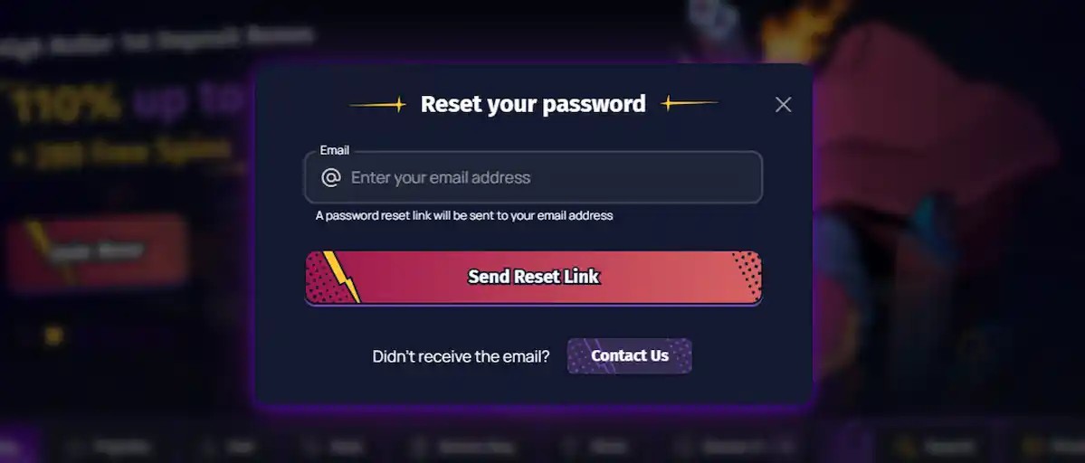 Password recovery page for Spinlander Casino account